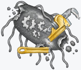 Panel 4: Defense disablers deactivate those repair tools. Pathogens cannot repair damage, so they die